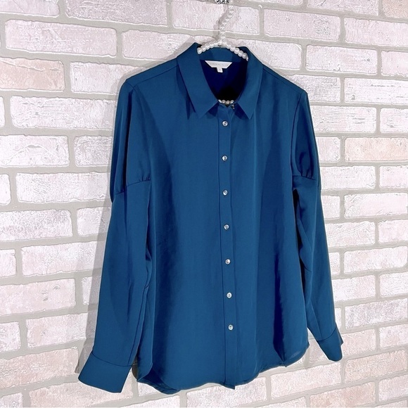 Veronika Maine Teal Jewel Tone Button Down Button Size S - Picture 4 of 8